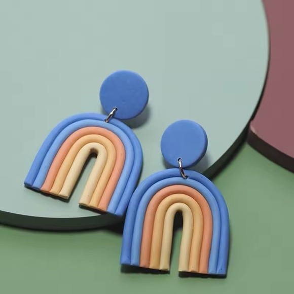 Boho Rainbow Arch Dangle Studs - Handmade Earrings - Picture 3 of 6